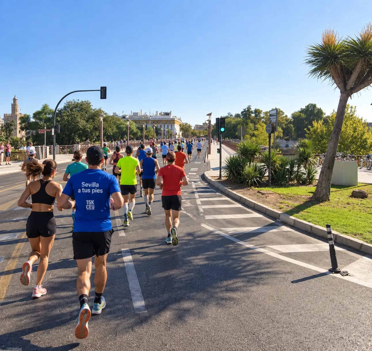 Corredores de la CEU SEVILLA 15K Experience en el Puente de San Telmo
