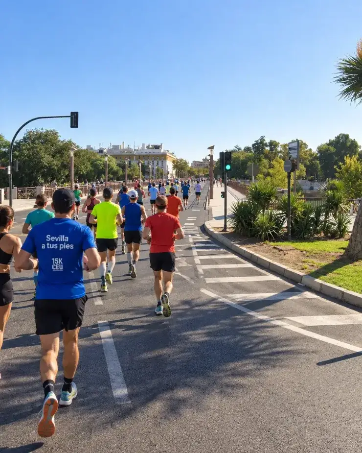 Corredores de la CEU SEVILLA 15K Experience en el Puente de San Telmo